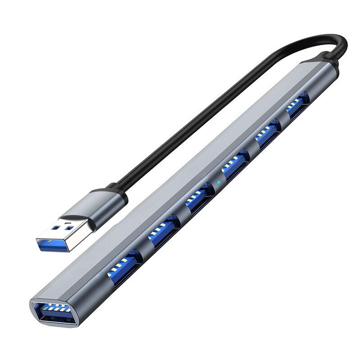 Hub, Llwl, USB 3.0, 7 porturi, Aluminiu, Gri