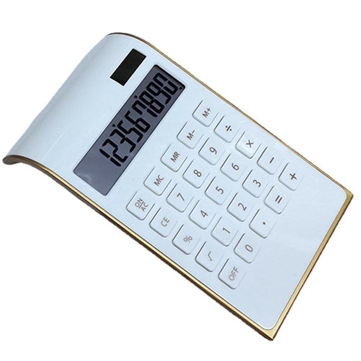Calculator de birou, ABS, LCD, 19.3x11.5x2.5cm, Alb/Auriu