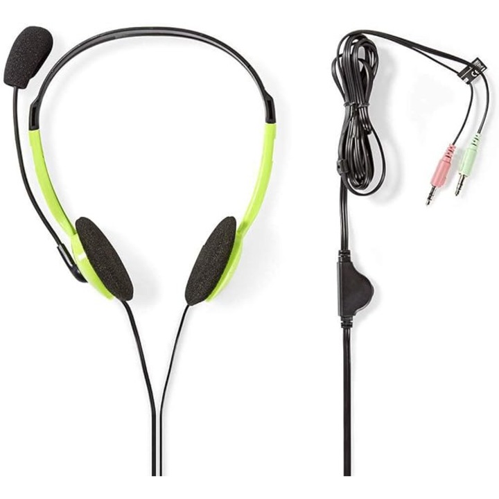 Vezetékes fejhallgató PC, NEDIS, 32 Ohm, 105 dB, Zöld