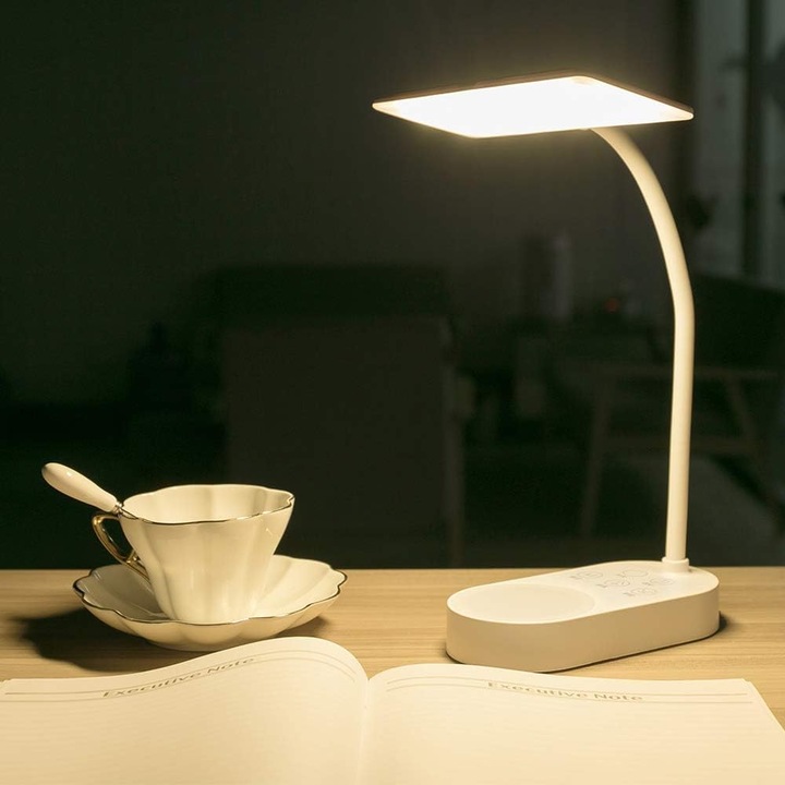Lampa de birou ZYBLSSBB LSM2XH19983-LF-0009, LED 40, reincarcabila USB, senzor tactil, 3 temperaturi de culoare, 5 niveluri de luminozitate, functie memorie, protectie pentru ochi, alb