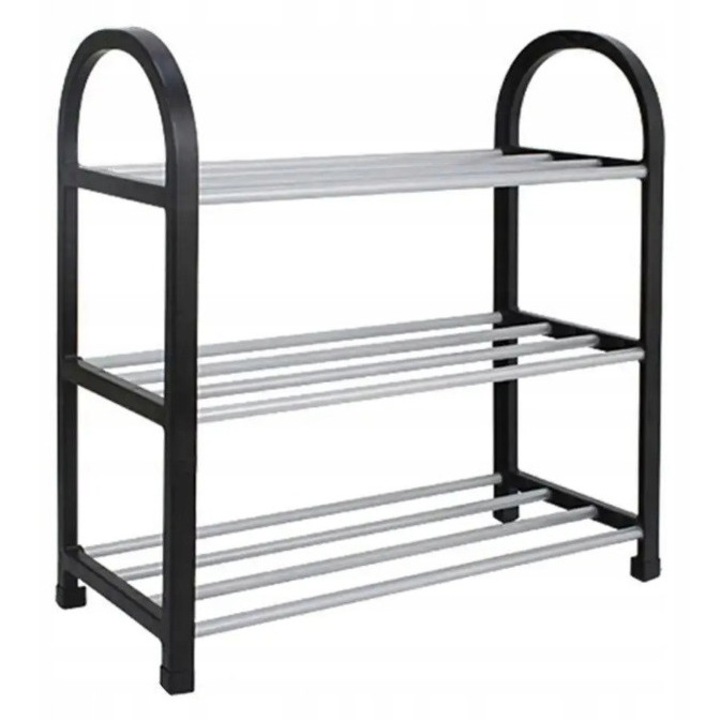 3 szintes cipőtartó, Korona üzletek, fém, ezüst/fekete