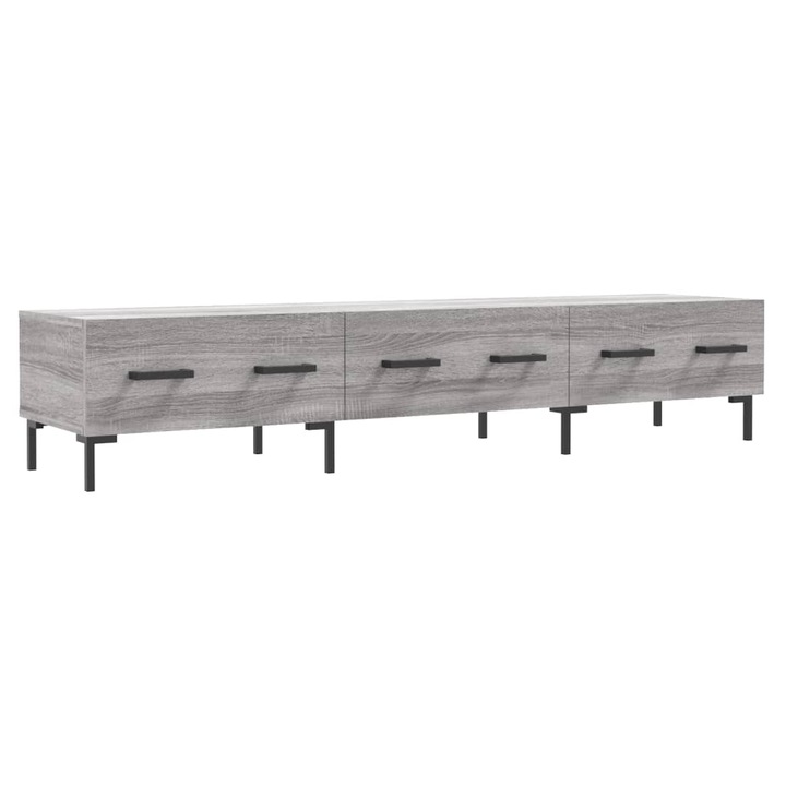 Comoda TV Zakito Europe, lemn/fier, 3 sertare, gri, 150x36x30cm