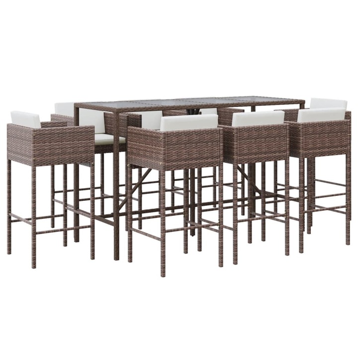 Set mobilier bar de gradina, cu perne, 9 piese, maro, poliratan 3200650