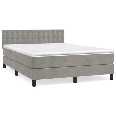 Pat box spring cu saltea vidaXL, gri deschis, 140x190 cm, catifea, 55. ...