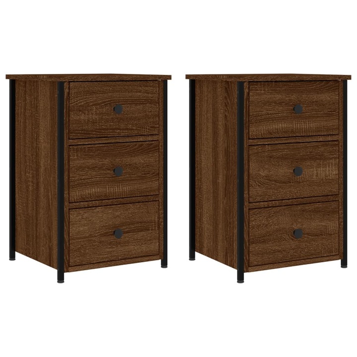 Комплект нощни шкафчета vidaXL, 2 бр, Кафяв дъб, 40x36x60 см, Инженерно дърво, 27 Kg