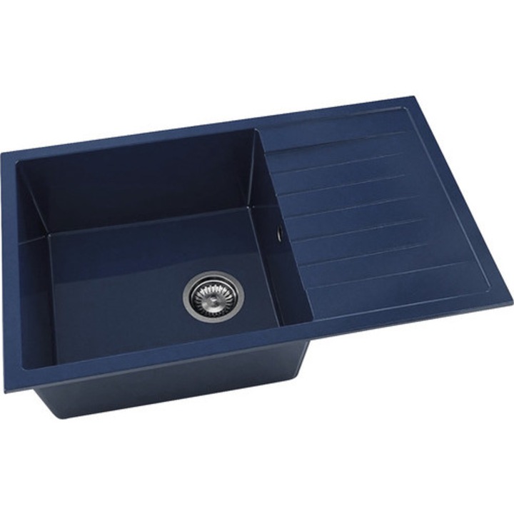 Chiuveta Bucatarie Cu O Cuva Fat Avangard 228 80x49 Cm, Cu Picurator, Reversibila, Marmura Compozita Granit Albastru