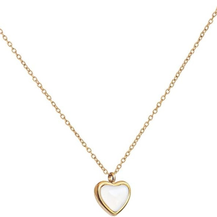 Colier cu inima agat pandantiv, Otel inoxidabil placat cu aur 18K, Auriu/Alb