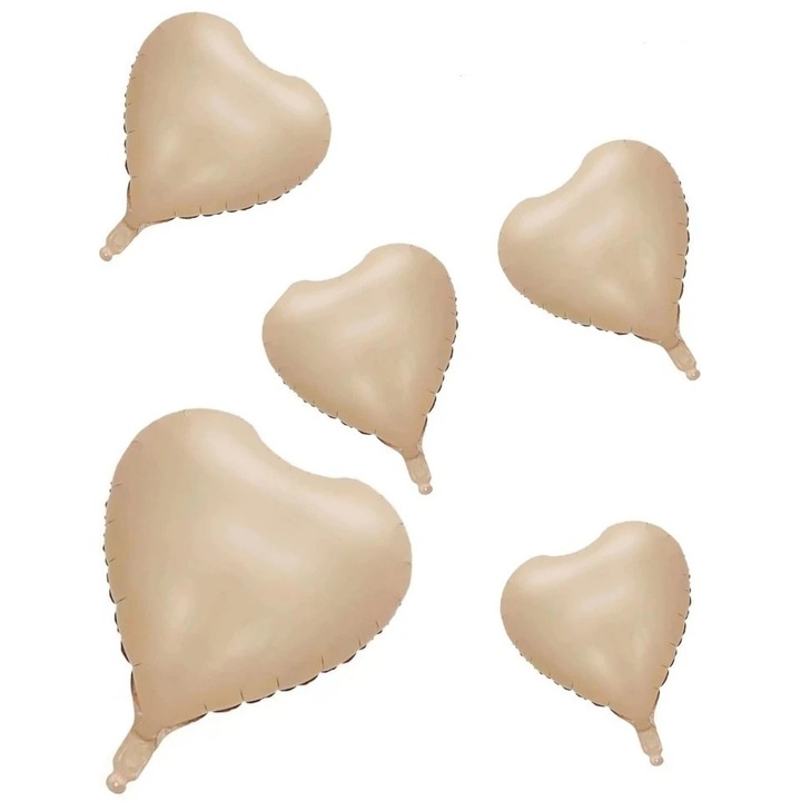Set 5 baloane folie inima, diametru 45 cm, culoare satin crem bej, It's Party Time