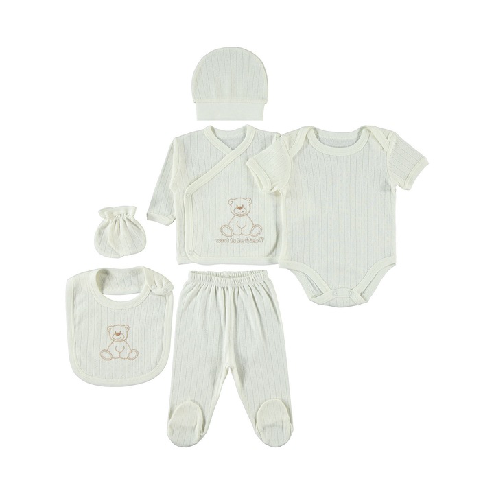 Комплект от 6 части LIGHT за унисекс бебета/новородени, ERAKIDS, бродерия "Want To Be Friend", 100% първокласен памук, 0-1 месеца (44-56 см), бежов