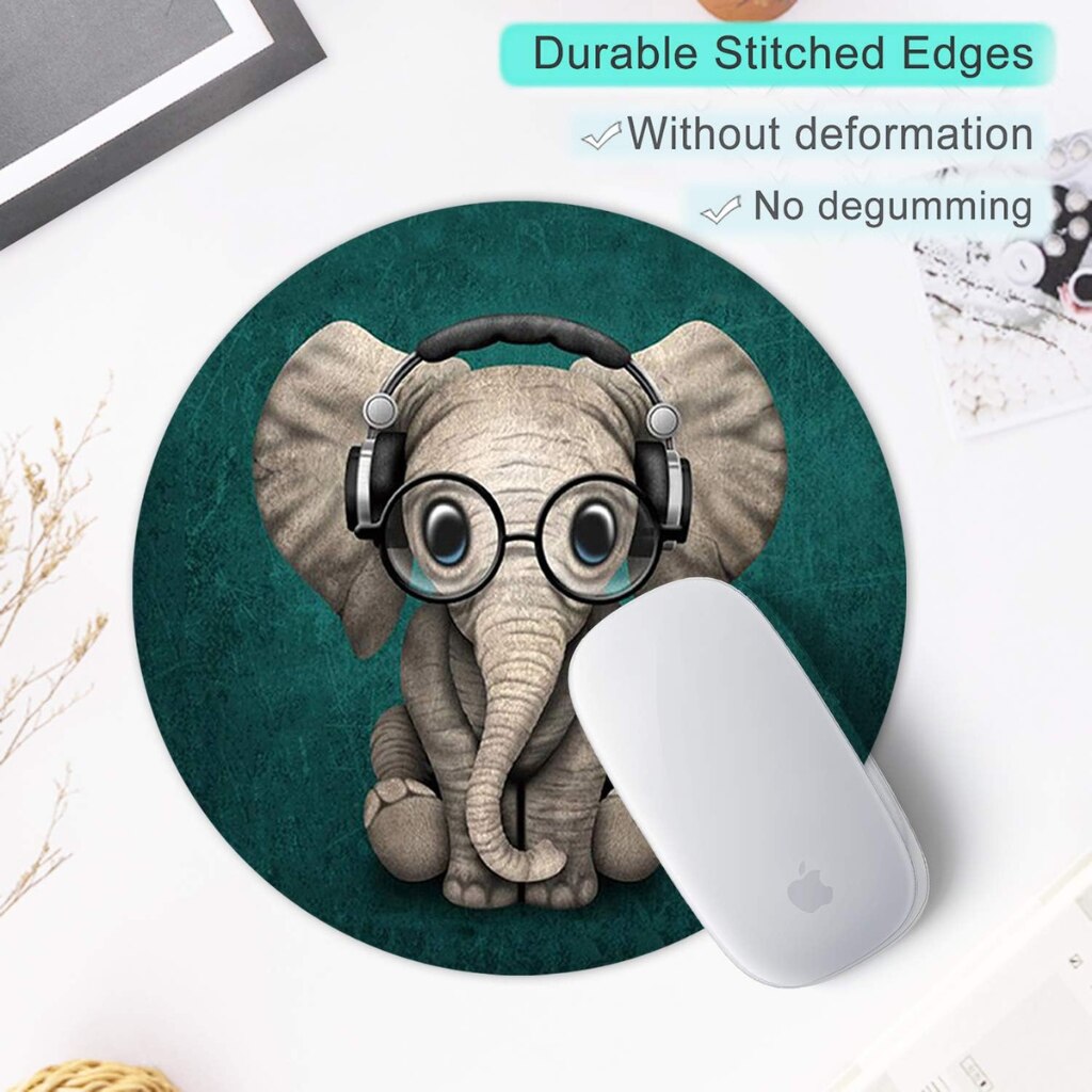 Mouse Pad rotund cu elefant, margini cusute, impermeabil, antiderapant ...