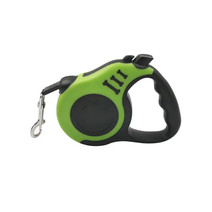 Lesa caine, retractabila si automata, cu buton de franare si strangere, 3m, verde