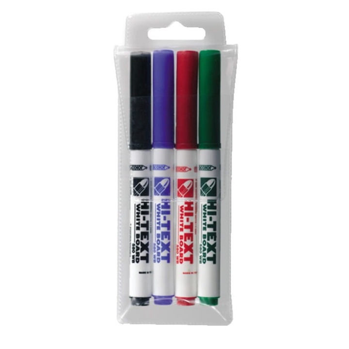 Комплект от 4 броя маркери за бяла дъска, Hi-Tex, 6 мм, многоцветни