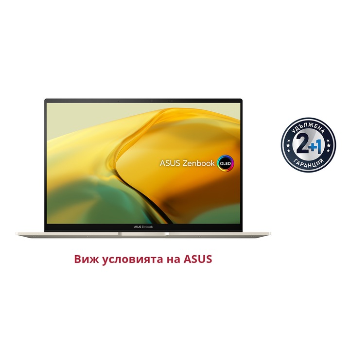 Лаптоп ASUS Zenbook 14 UX3404VA-OLED-M941X с Intel Core i9-13900H (1.9/5.4GHz, 24M), 32 GB, 1TB M.2 NVMe SSD, Intel Iris Xe Graphics, Windows 11 Pro, Кремав