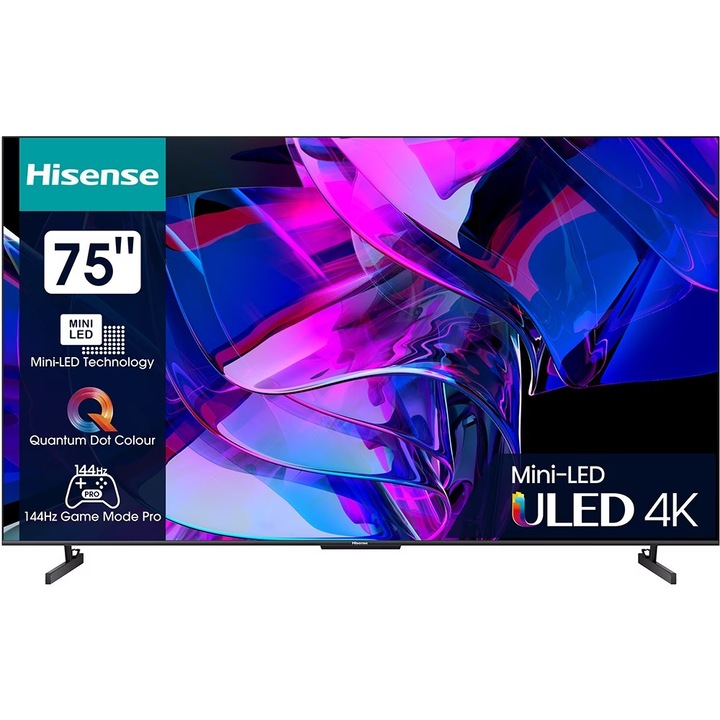 Мини-LED телевизор ULED Smart HISENSE 75U7KQ, Ultra HD 4K, HDR, 189 cm, Class F, Сив