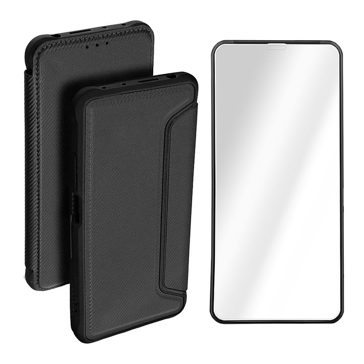 Комплект противоударен калъф и стъклено фолио 5D, съвместими с Xiaomi Redmi Note 12 Pro 5g, магнитно затваряне, тип книга, държач за карта, защитено стъкло