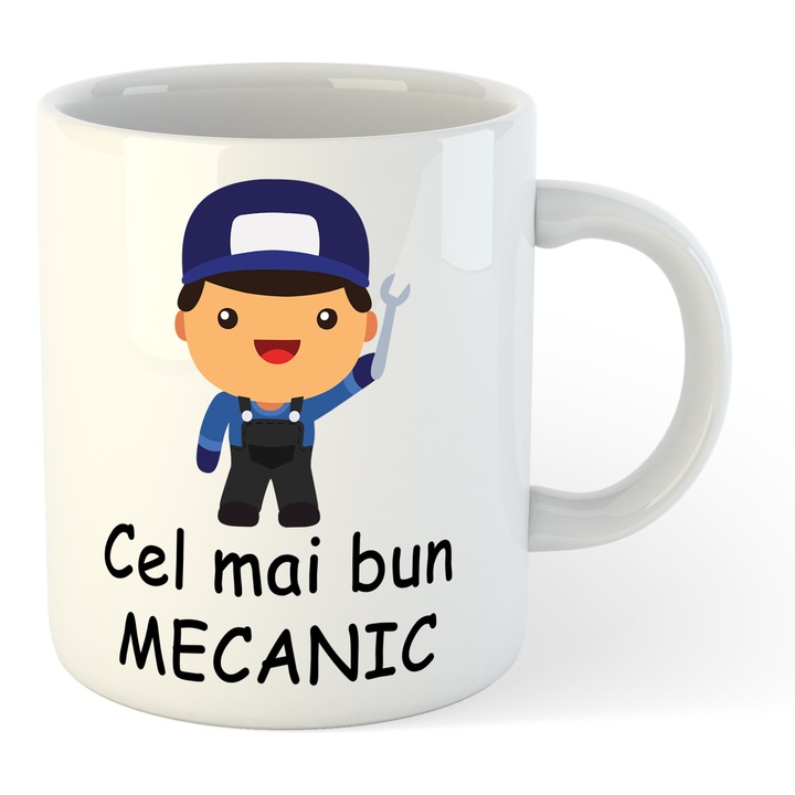 Cana alba personalizata Cel mai bun Mecanic, 325 ml, Pop Radu Daniel II
