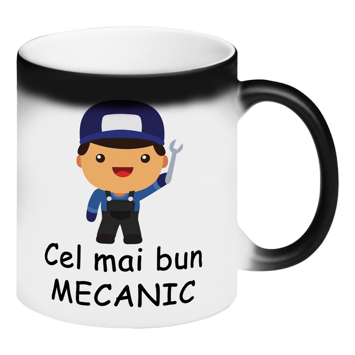 Cana termosensibila neagra personalizata Cel mai bun Mecanic, 325 ml, Pop Radu Daniel II
