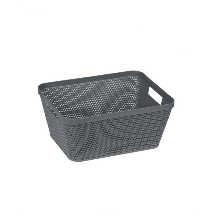 Cos pentru depozitare, cu manere, plastic, gri antracit, model ratan, 5.4l