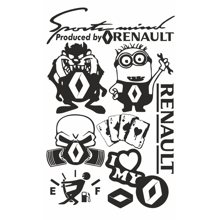 Set stickere auto Renault, negru, 20,5 x 32 cm