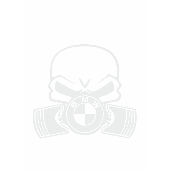 Sticker auto BMW skull - craniu masca - masca de gaz - toxic, alb, 22x20 cm