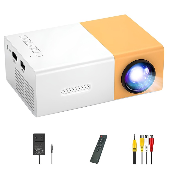 Видео проектор, Sundiguer, преносим, Full HD, бял/жълт
