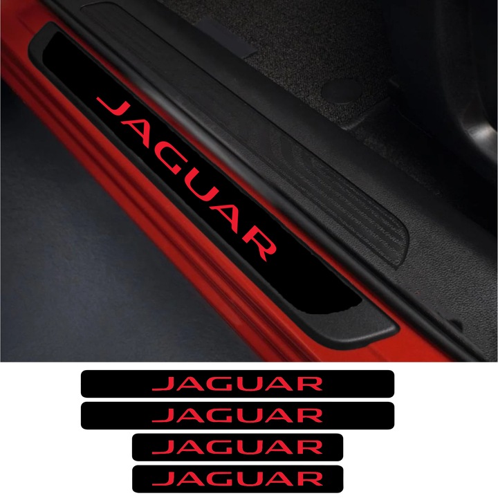 Set 4 protectii praguri auto, autoadezive Jaguar, Rosu