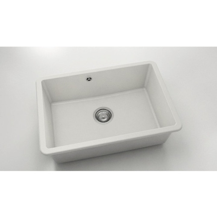 Chiuveta Bucatarie Cu O Cuva Fat Avangard 236 66x46 Cm Fara Picurator, Montare Sub Blat, Fatgranit White