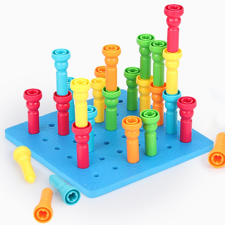 Set de constructie educational, cuie multicolore, 25 piese, 3 ani+, Edujucarii