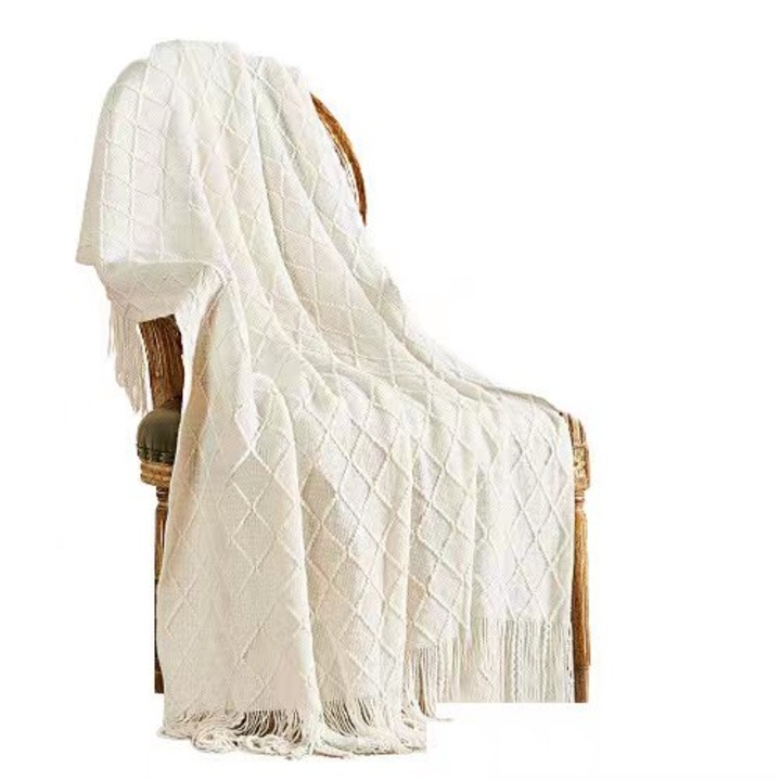 Плетено одеяло, 1,27 м х 1,52 м, бежово, OVERTANG