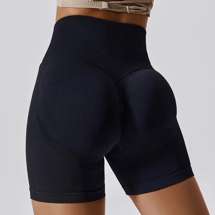 Pantaloni sport scurti de dama, cu talie inalta, Push-Up, modelatori, pentru fitness, yoga, negru M