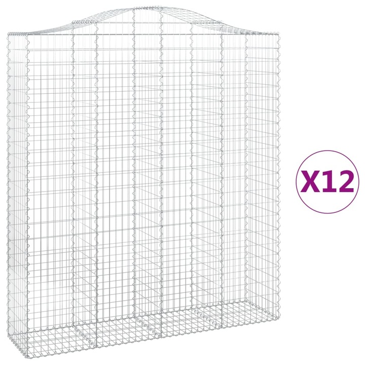 Set cosuri gabion arcuite vidaXL, 12 buc 200x50x220/240cm, fier galvanizat 43.95 kg 3145776