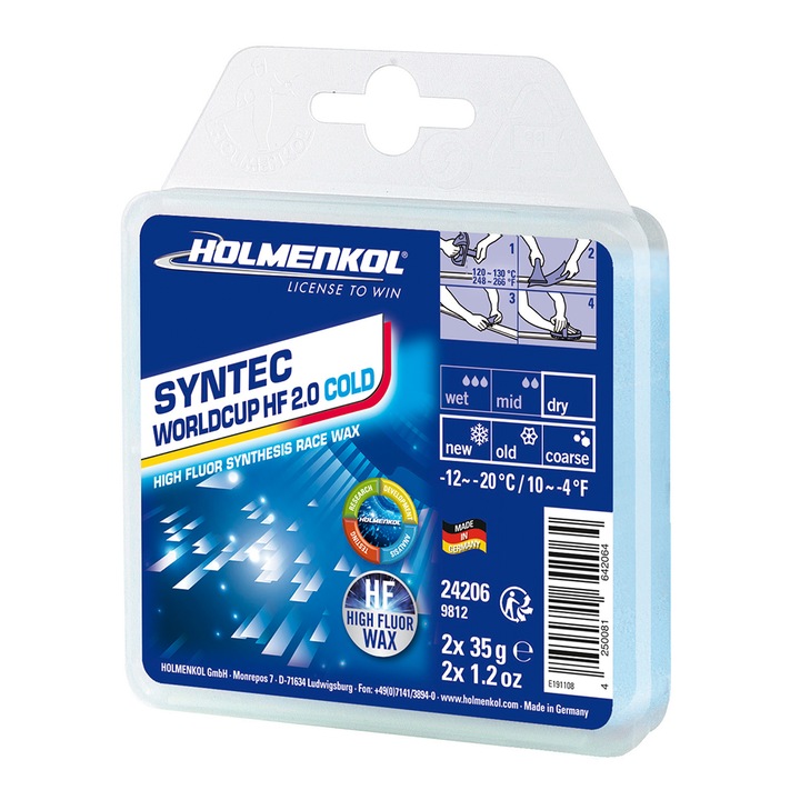 Szilárd versenyviasz, Holmenkol Syntec WorldCup HF 2.0 COLD, hóhőmérséklet -12 és -20 fok C, 2x 35g