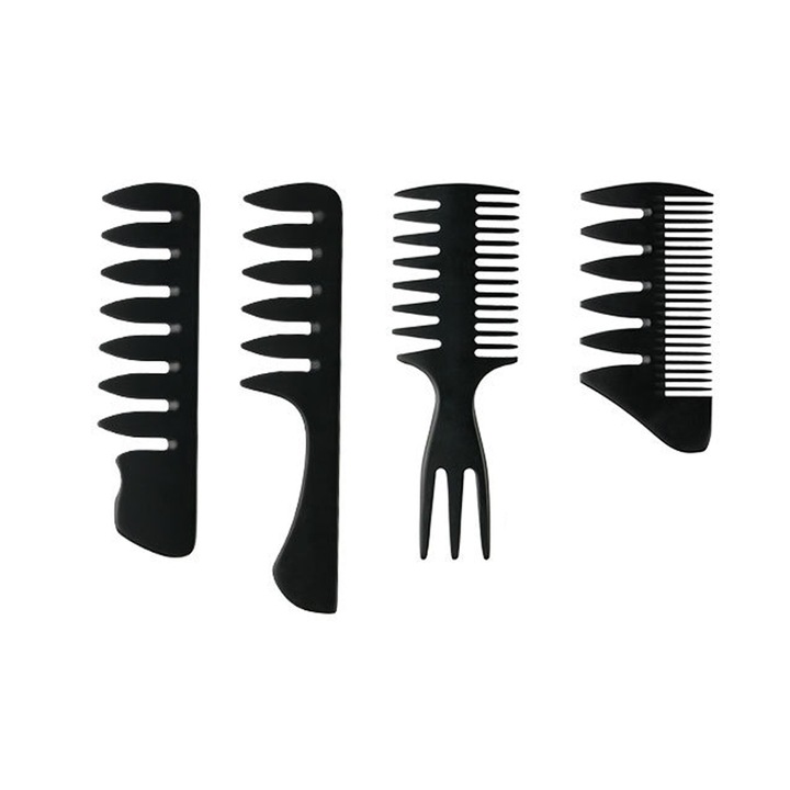 Set 4 piepteni Sunmostar pentru stil bărbați, retro cu dinți largi, portabil, negru