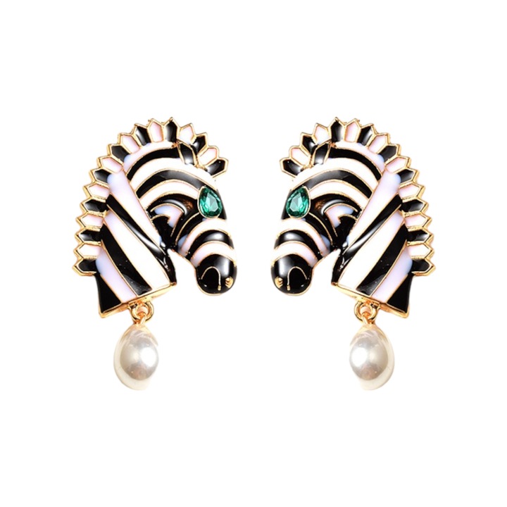 Cercei aurii, forma de zebra, cu pietre si perle, Gerry C1