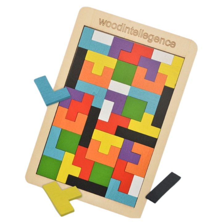 Joc educativ de inteligenta Tetris, lemn, multicolor, 3 ani+, Edujucarii