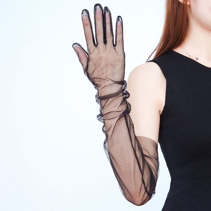 Manusi lungi tul, Negru mat, One Size，Chucai