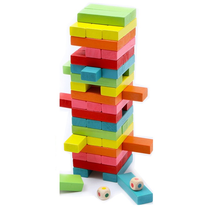 Joc Jenga, Duoqu, Lemn, 54 Piese, 8x8x29.5cm, Multicolor