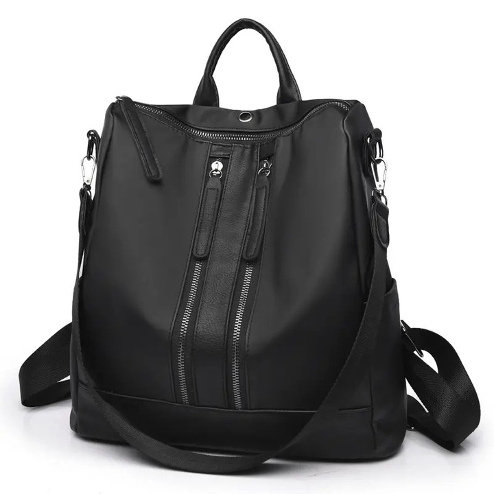 Дамска раница Amelia, Полиуретан, Двоен преден цип, 32 x 31 x 14 см, Черна