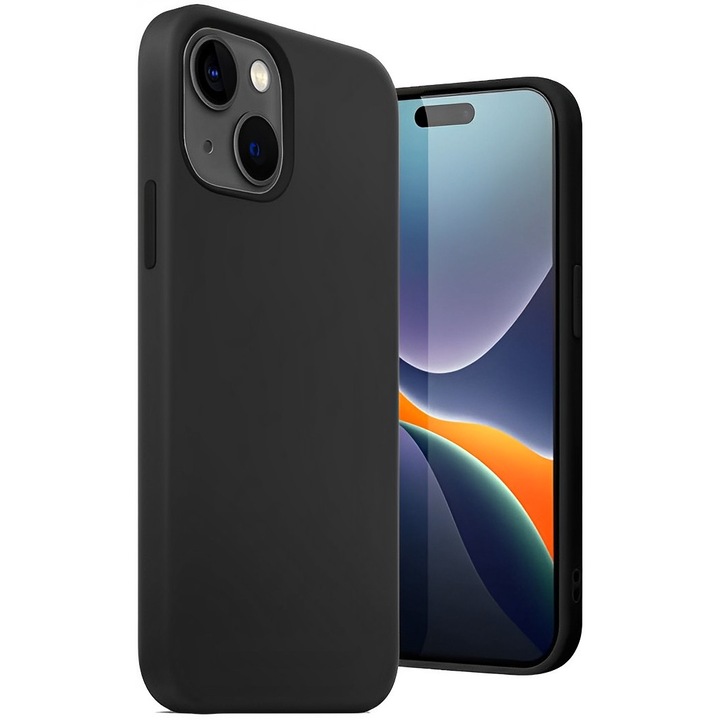 Husa Protectie Silicon pentru iPhone 14, Interior Microfibra, Protectie Camera, Protectie Ecran, Anti Amprente, Anti Socuri, Anti Zgarieturi, Negru
