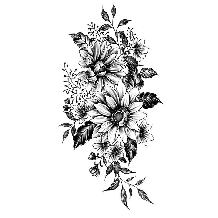 Tatuaj temporar, Flash Tattoos Romania, Field Flowers, rezistent la apa, aplicare rapida, 11x21 cm