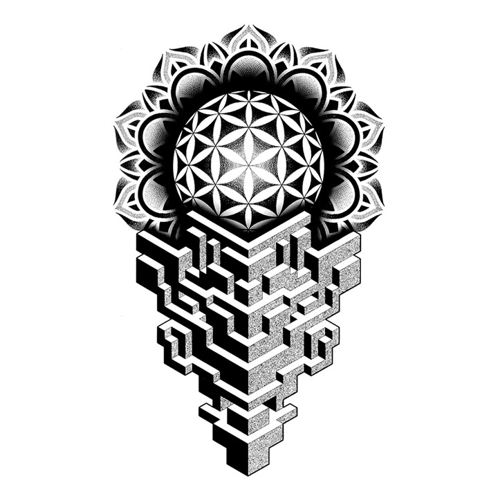 Tatuaj temporar, Flash Tattoos Romania, Illusion, rezistent la apa, aplicare rapida, 19x12 cm