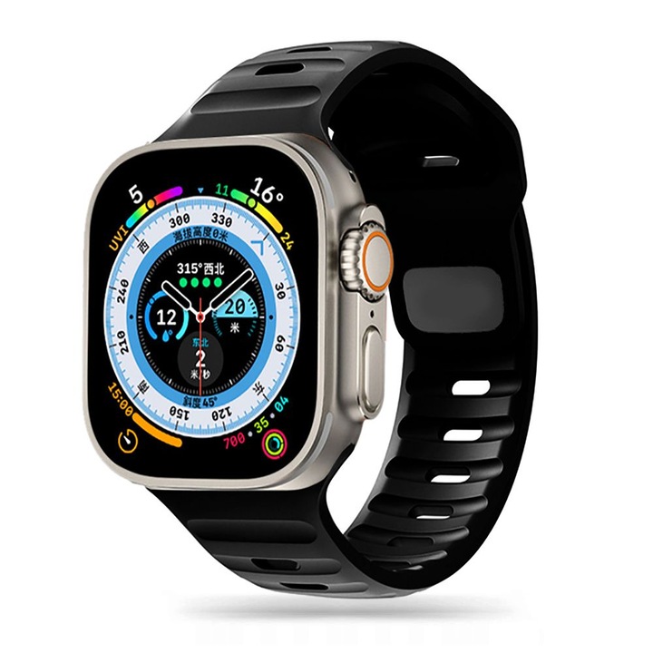 Силиконова каишка за Apple Watch 42мм, 44мм, 45мм, Ultra 49мм, Tech-Protect Iconband Line Silicone Sport Band, черен