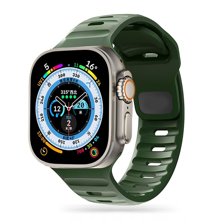 Силиконова каишка за Apple Watch 42мм, 44мм, 45мм, Ultra 49мм, Tech-Protect Iconband Line Silicone Sport Band, зелен
