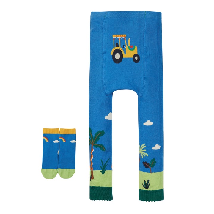 Set pantaloni crosetati si sosete „pe camp” bumbac organic, multicolor, Multicolor