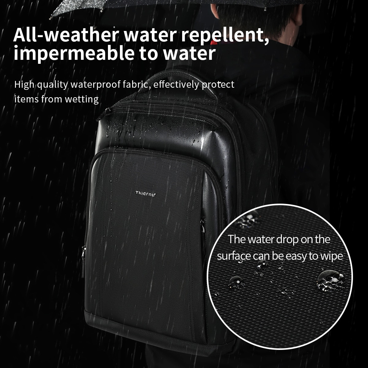 Rucsac laptop 15.6" smart business, impermeabil, cu buzunar laptop antisoc, Tigernu, 43.5x30x21 cm, Negru