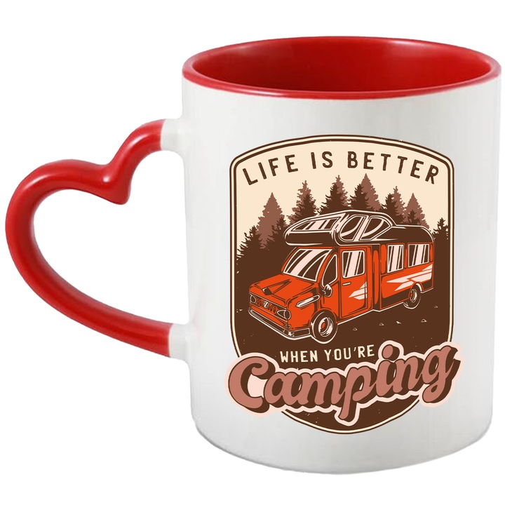 Cana Motivational Pentru Pasionatii De Fotografie in Engleza It's not Hoarding If It's Gear 330 ml, Galben, Rosu cu maner Inima Rosie