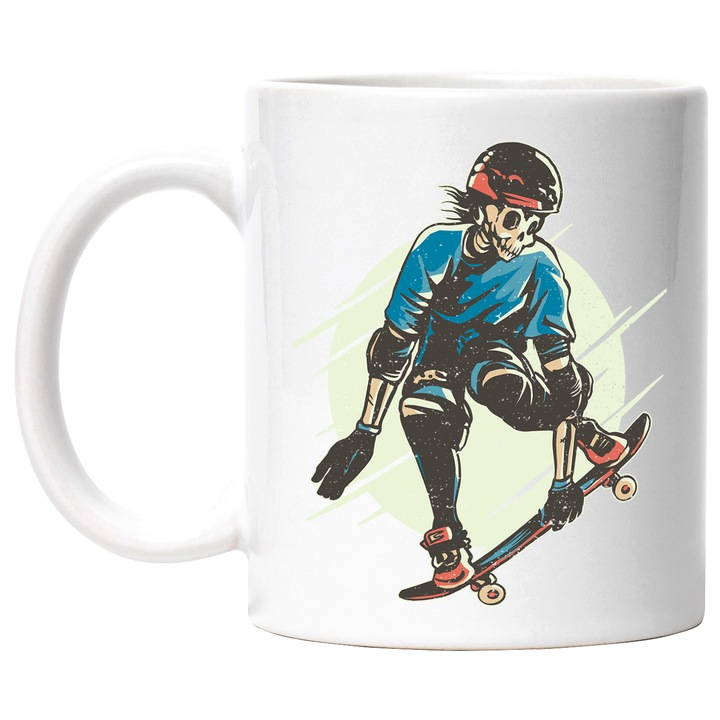 Cana Skelete, Skateboard, 330 ml, Multicolor cu maner Alb