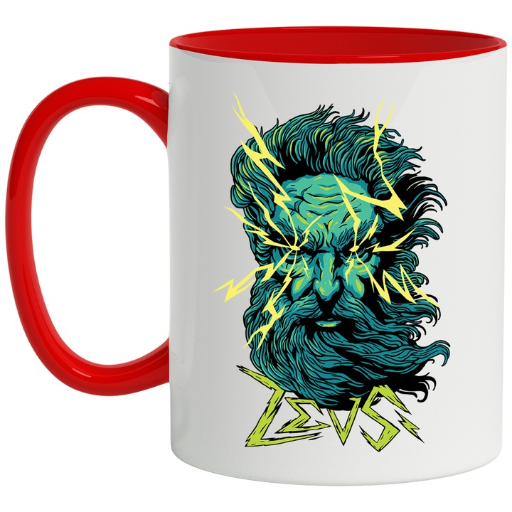 Cana Zeus Nervos, 330 ml, Multicolor cu maner Rosu