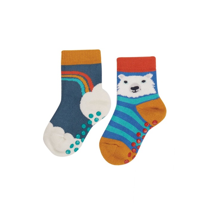 Set sosete groase, „ursul polar”(2 perechi), bumbac organic, multicolor, bebe, Multicolor