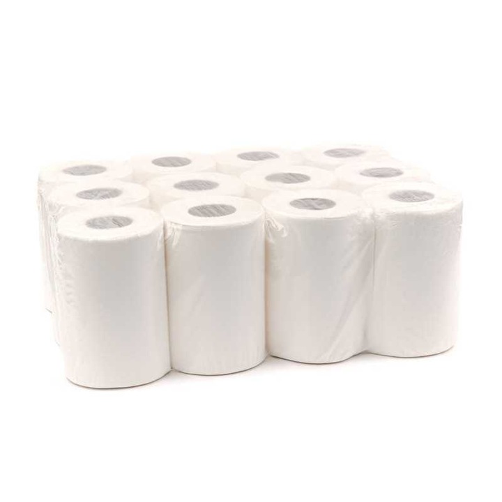 Rola prosop derulare centrala neutru Esentis Clean, alba, 2 straturi, 50 m, 12 role/set